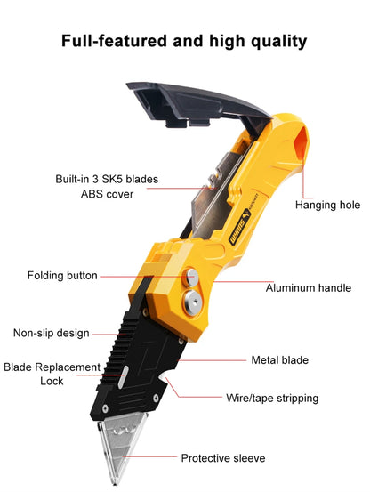 WYNNS Heavy Duty Box Cutter Folding Utility Knife Quick Change Blades SK5 Blades Cutting Tool Cutter for Cartons Cardboard Box