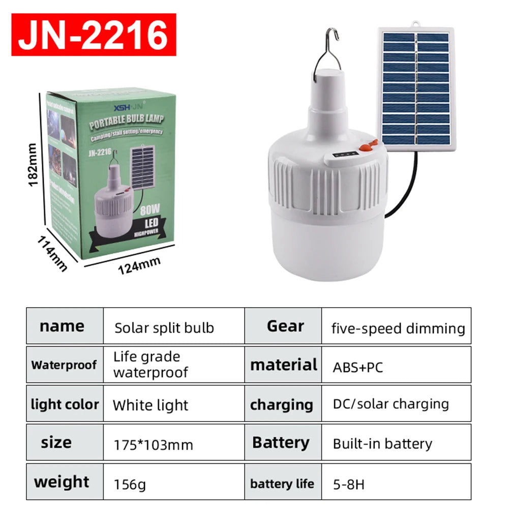 Solar Energy Panel Light Last Up To 6-12H Portable Led Bulb Light IP65 Waterproof Camp Tent Night Fishing Light Outdoor Lighting