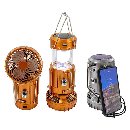 XSXS-6 In 1 Camping Fan 2 In 1 Hanging Fan With Led Lantern Solar Powered Fan Portable Rechargeable Gold