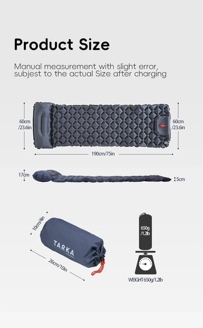 TARKA Inflatable Camping Mats Air Cushion With Pillow Outdoor Tourist Sleeping Pad Self-Inflating   Mattress For Hiking Climbing