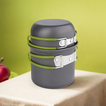 Camping Cookware Mess Kit with Mini Stove Camping Pot and Pan Set with Cup Fork Portable Cookware Equipment for Outdoor Cooking