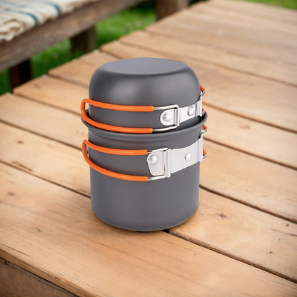 Camping Cookware Mess Kit with Mini Stove Camping Pot and Pan Set with Cup Fork Portable Cookware Equipment for Outdoor Cooking