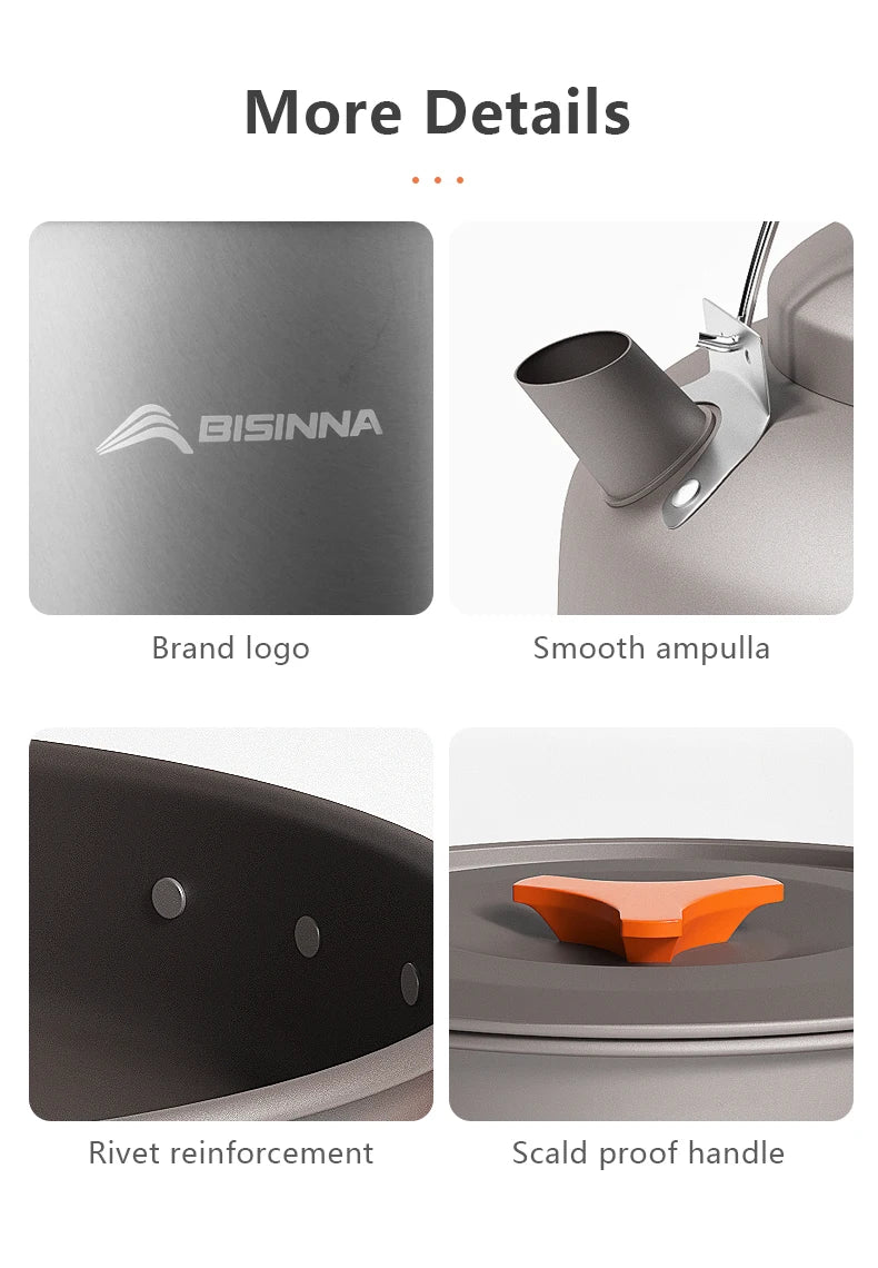 BISINNA Outdoor Aluminum Alloy Camping Cookware Utensils Water Kettle Pan Pot Cooking Set for Travelling Hiking Picnic BBQ