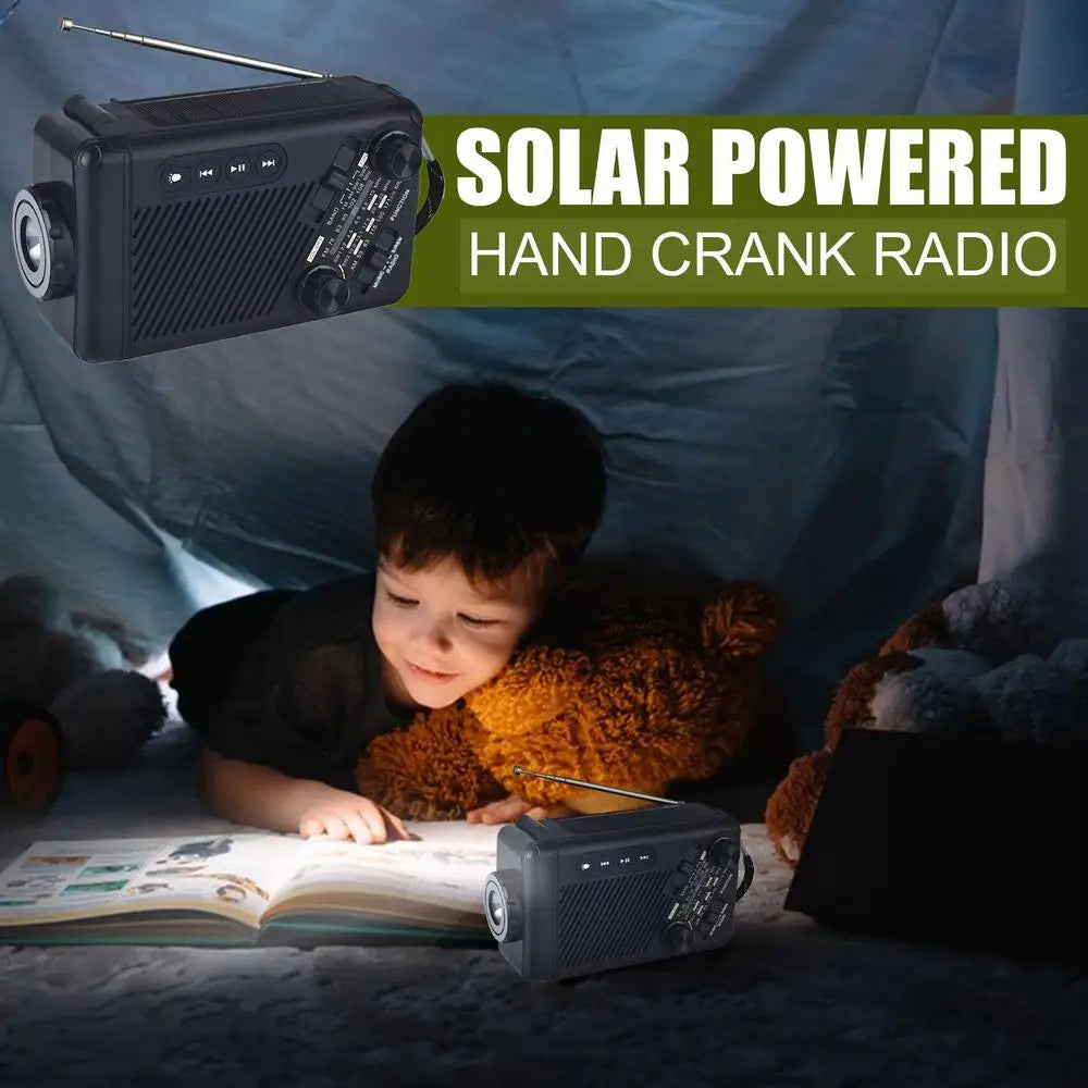 Emergency Solar Crank Radio AM FM SW Weather Alert 1200mAh Power Bank LED Flashlight SOS Alarm for Outdoor Survival Camping