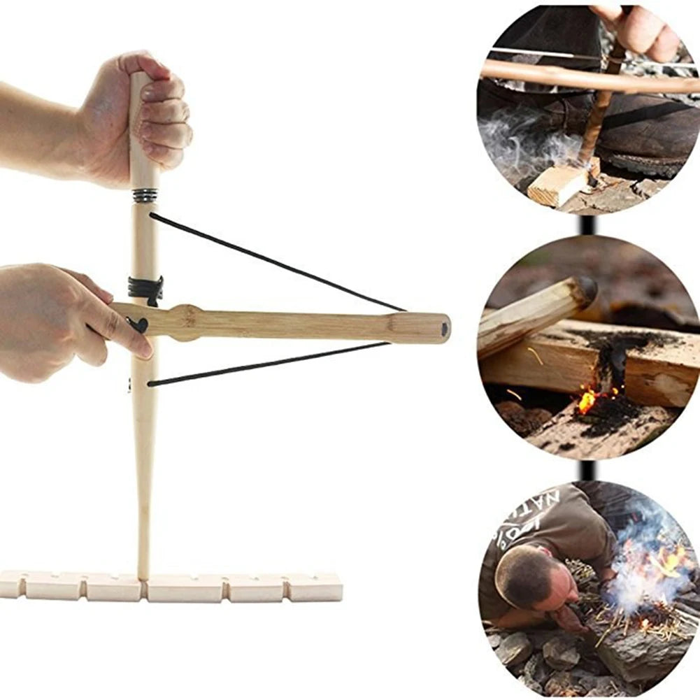 Wood Drilling Fire Making Tool Outdoor Survival Practice Tool Camping Lighter Fire Starter for Fishing Picnic Hunting