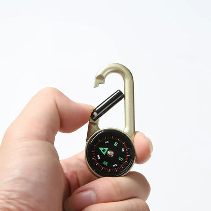 2-in-1 Metal Keychain with Compass, Carabiner, Multifunctional Outdoor Survival Gear for Hiking, Camping, Emergency