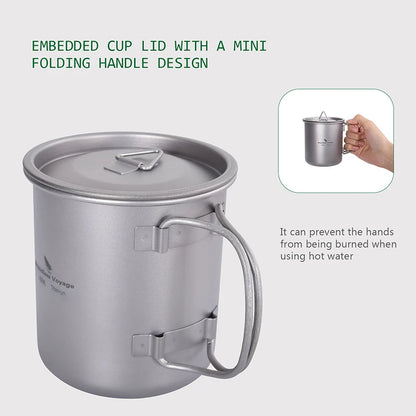 Boundless Voyage Camping Titanium Cup Mug Outdoor Tourist Picnic Cooking Hanging Pot Tableware Hiking Kitchen Equipment Cookware