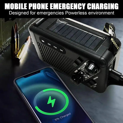 Emergency Solar Crank Radio AM FM SW Weather Alert 1200mAh Power Bank LED Flashlight SOS Alarm for Outdoor Survival Camping