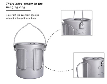 Boundless Voyage Camping Titanium Cup Mug Outdoor Tourist Picnic Cooking Hanging Pot Tableware Hiking Kitchen Equipment Cookware