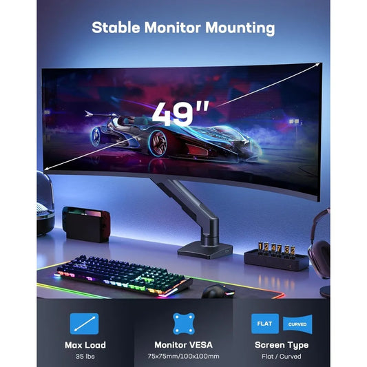 Heavy Duty Monitor Arm for 49 inches Screens up to 35 lbs, Aluminum Ultrawide Screen Arm for Samsung Odyssey G9 and More