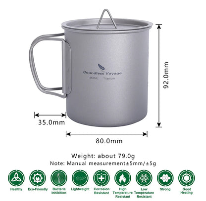 Boundless Voyage Camping Titanium Cup Mug Outdoor Tourist Picnic Cooking Hanging Pot Tableware Hiking Kitchen Equipment Cookware