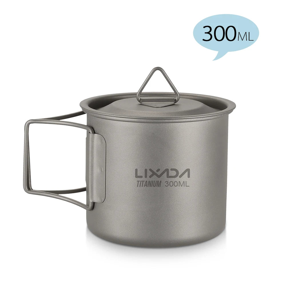 Lixada Ultralight Titanium Cup Mug 300/350/550/650ml/750ml Outdoor Water Cup Picnic Water Mug Tableware with Foldable Handle