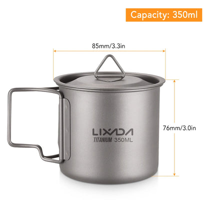 Lixada Ultralight Titanium Cup Mug 300/350/550/650ml/750ml Outdoor Water Cup Picnic Water Mug Tableware with Foldable Handle