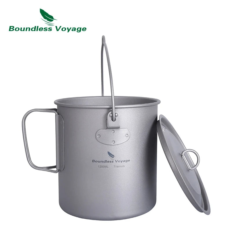 Boundless Voyage Camping Titanium Cup Mug Outdoor Tourist Picnic Cooking Hanging Pot Tableware Hiking Kitchen Equipment Cookware