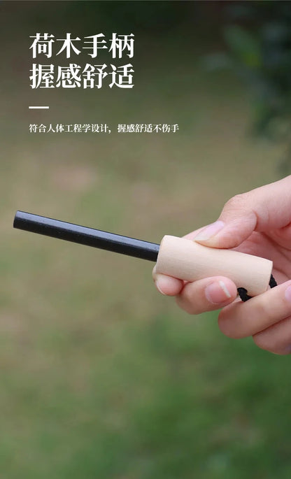 New Outdoor survival flint umbrella rope set, wooden handle magnesium rod multifunctional scraper, outdoor camping fire tool