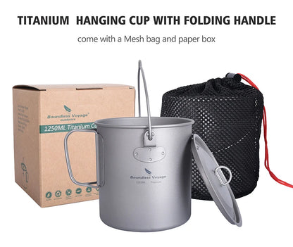 Boundless Voyage Camping Titanium Cup Mug Outdoor Tourist Picnic Cooking Hanging Pot Tableware Hiking Kitchen Equipment Cookware