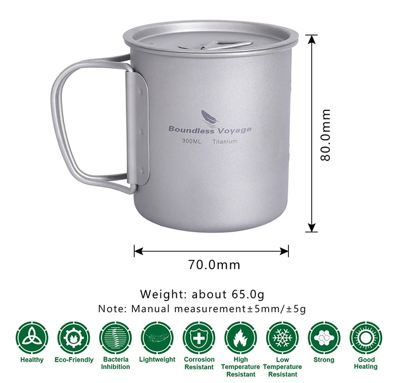 Boundless Voyage Camping Titanium Cup Mug Outdoor Tourist Picnic Cooking Hanging Pot Tableware Hiking Kitchen Equipment Cookware