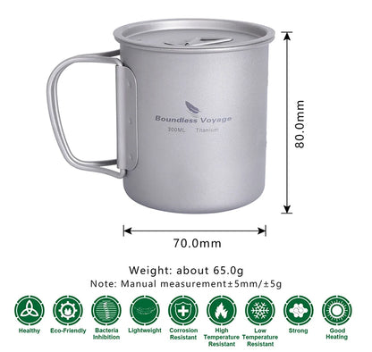Boundless Voyage Camping Titanium Cup Mug Outdoor Tourist Picnic Cooking Hanging Pot Tableware Hiking Kitchen Equipment Cookware