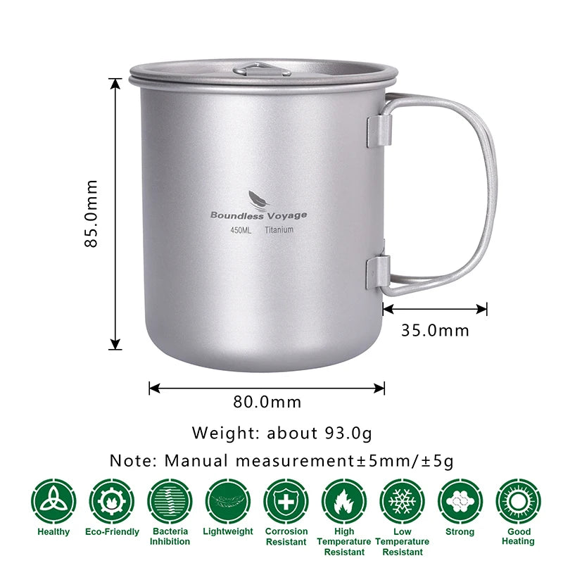 Boundless Voyage Camping Titanium Cup Mug Outdoor Tourist Picnic Cooking Hanging Pot Tableware Hiking Kitchen Equipment Cookware
