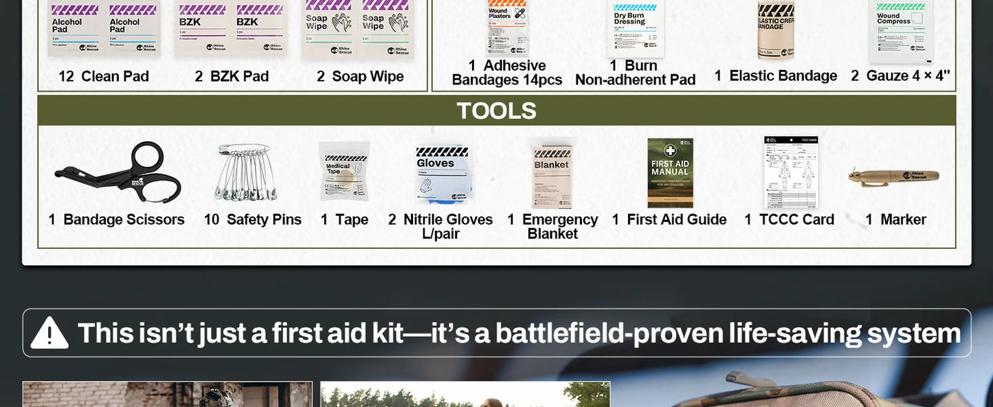 RHINO RESCUE-SE IFAK Trauma First Aid Kit,Tactical Medical Pouch for Car Home Travel Hiking and Camping,Emergency Survival Gear