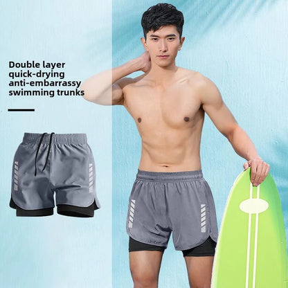 2025 New Anti Embarrassment Swimming  Gear Complete Adult Swimsuit Set Swim Cap Goggles 3 Pcs Set  Swimming Trunks for Men Short