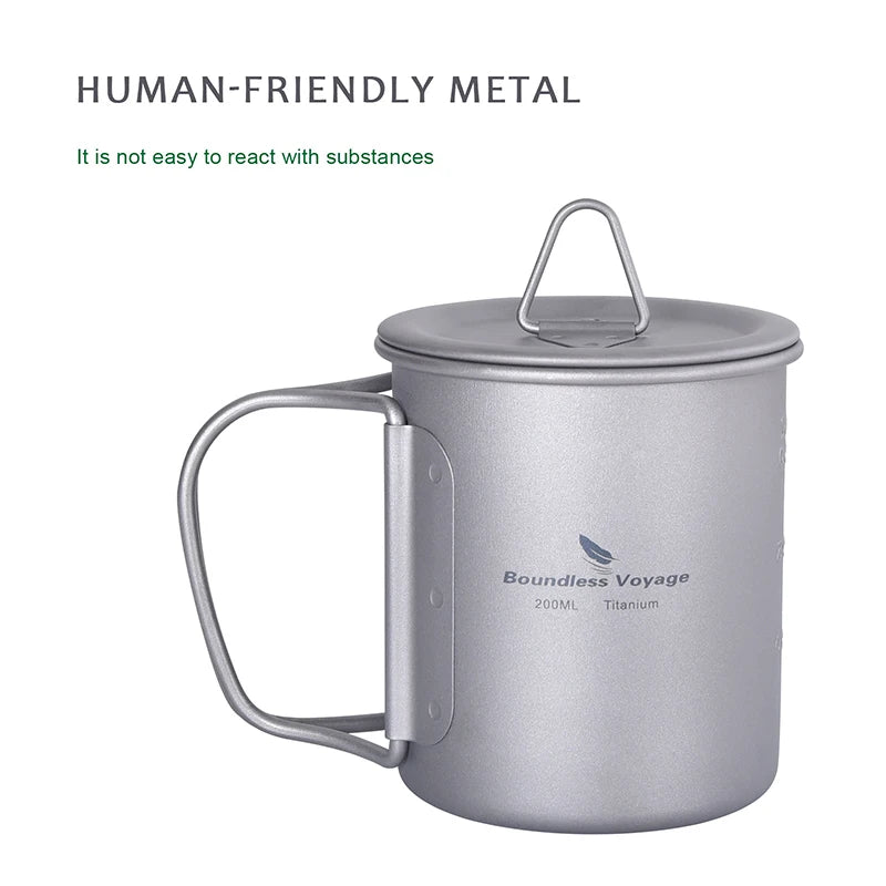 Boundless Voyage Camping Titanium Cup Mug Outdoor Tourist Picnic Cooking Hanging Pot Tableware Hiking Kitchen Equipment Cookware