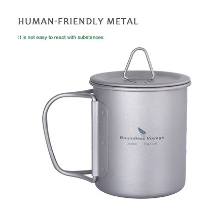 Boundless Voyage Camping Titanium Cup Mug Outdoor Tourist Picnic Cooking Hanging Pot Tableware Hiking Kitchen Equipment Cookware