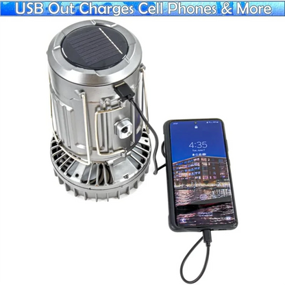 XSXS-6 In 1 Camping Fan 2 In 1 Hanging Fan With Led Lantern Solar Powered Fan Portable Rechargeable Gold