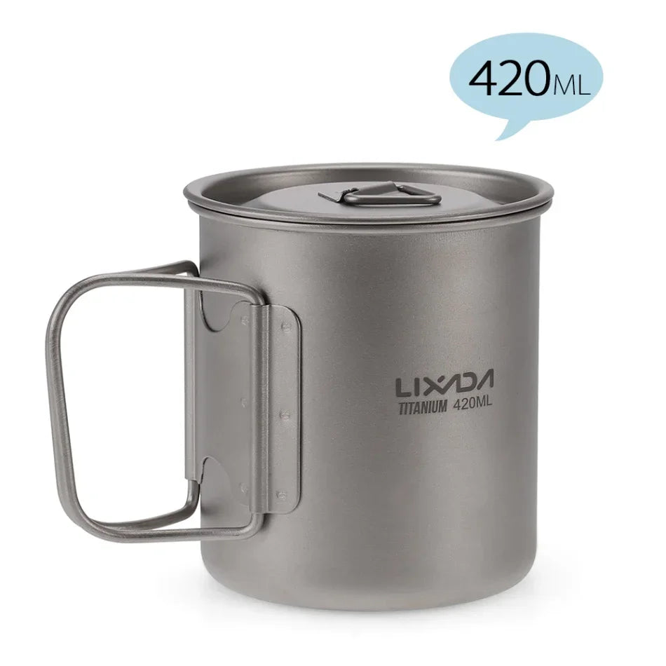 Lixada Ultralight Titanium Cup Mug 300/350/550/650ml/750ml Outdoor Water Cup Picnic Water Mug Tableware with Foldable Handle