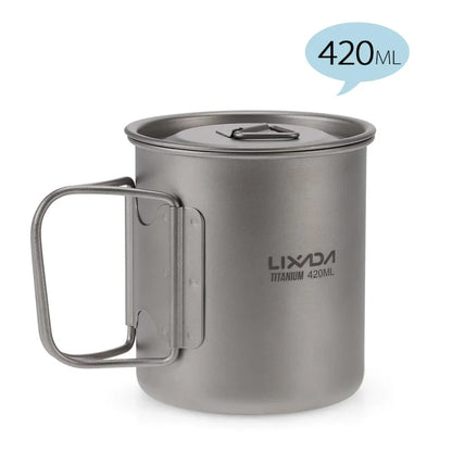 Lixada Ultralight Titanium Cup Mug 300/350/550/650ml/750ml Outdoor Water Cup Picnic Water Mug Tableware with Foldable Handle