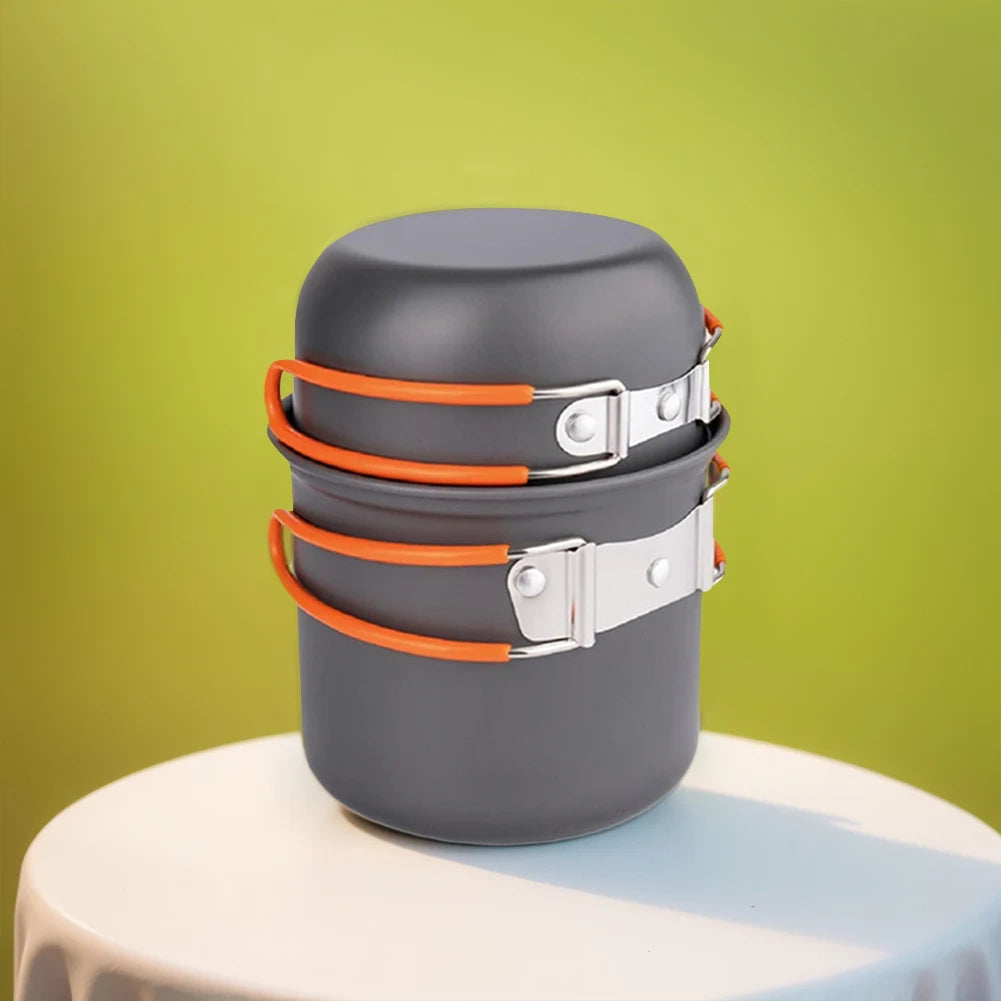 Camping Cookware Mess Kit with Mini Stove Camping Pot and Pan Set with Cup Fork Portable Cookware Equipment for Outdoor Cooking