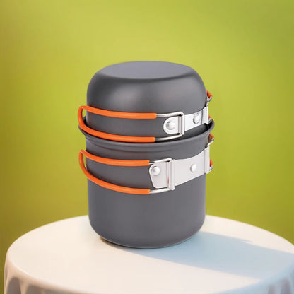 Camping Cookware Mess Kit with Mini Stove Camping Pot and Pan Set with Cup Fork Portable Cookware Equipment for Outdoor Cooking