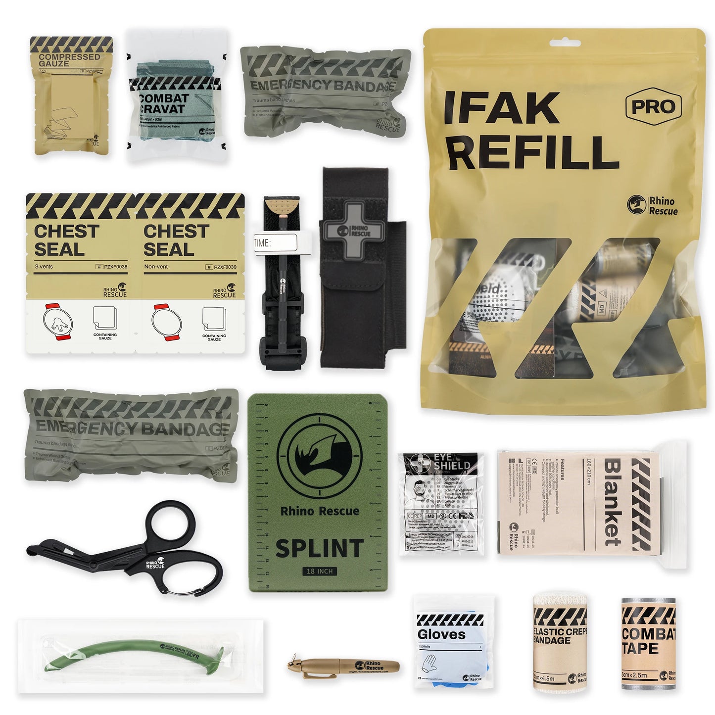 Rhino Rescue Trauma Kit,Combat Survival Gear Medical Kit,Tactical for Emergency First Aid, IFAK Refill Supplies