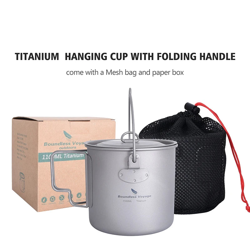 Boundless Voyage Camping Titanium Cup Mug Outdoor Tourist Picnic Cooking Hanging Pot Tableware Hiking Kitchen Equipment Cookware