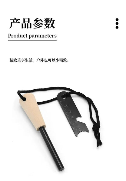 New Outdoor survival flint umbrella rope set, wooden handle magnesium rod multifunctional scraper, outdoor camping fire tool