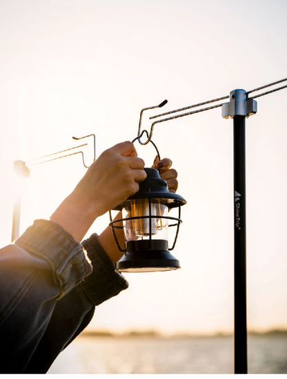 WESTTUNE Camping Lamp Stand with Double Hooks Aluminum Alloy Foldable Lamp Pole Telescopic Outdoor Light Holder Lamp Hanger