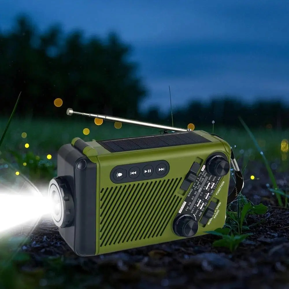 Emergency Solar Crank Radio AM FM SW Weather Alert 1200mAh Power Bank LED Flashlight SOS Alarm for Outdoor Survival Camping