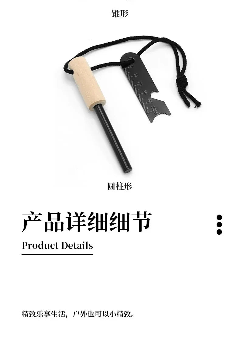 New Wilderness Survival Portable Flint Kit - Magnesium Fire Starter Stick with Wooden Handle for Camping Outdoor Equipment Tool