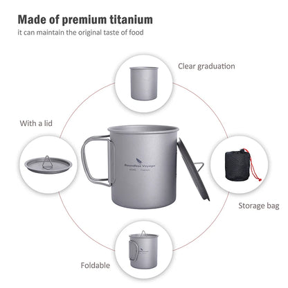Boundless Voyage Camping Titanium Cup Mug Outdoor Tourist Picnic Cooking Hanging Pot Tableware Hiking Kitchen Equipment Cookware