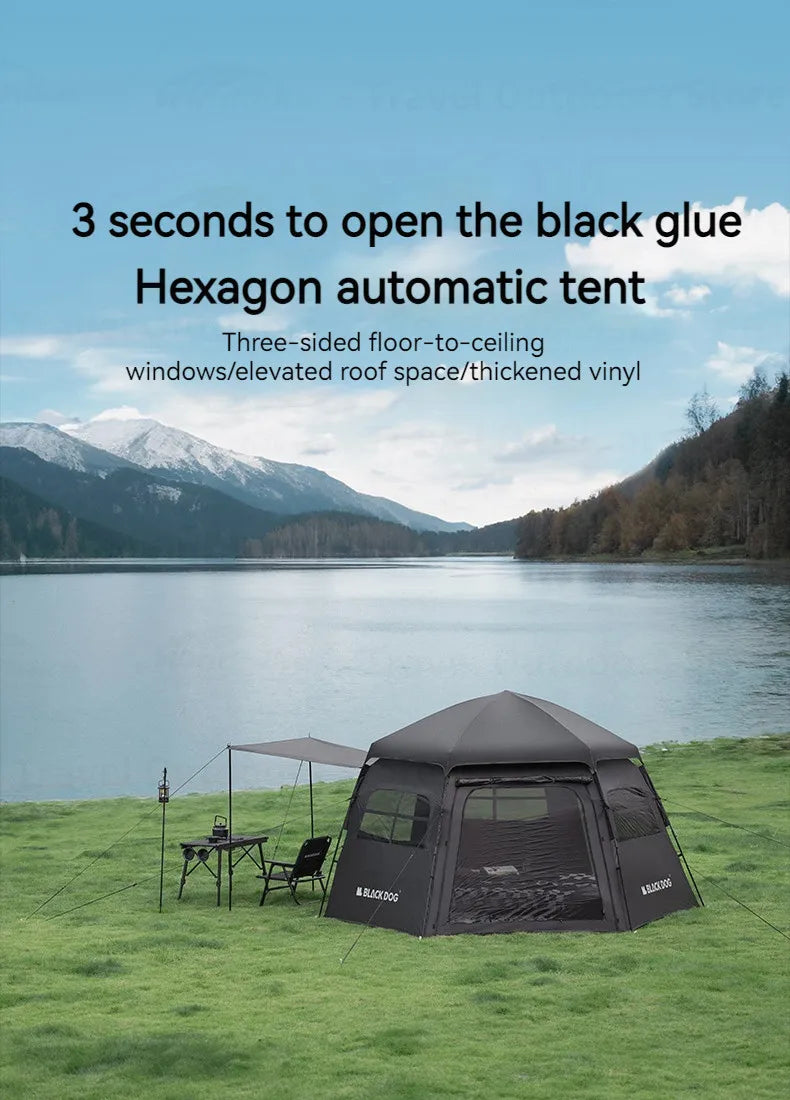 Naturehike Blackdog One-touch Tent Outdoor Automatic Tent Camping Dome Hexagonal Black Coated Quick Open Waterproof Shelter 150D