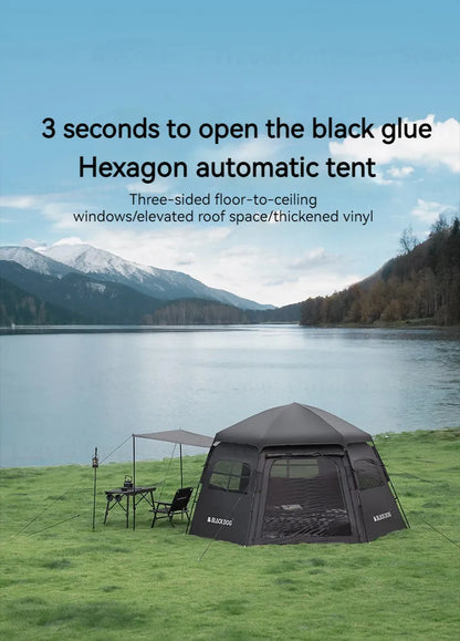 Naturehike Blackdog One-touch Tent Outdoor Automatic Tent Camping Dome Hexagonal Black Coated Quick Open Waterproof Shelter 150D