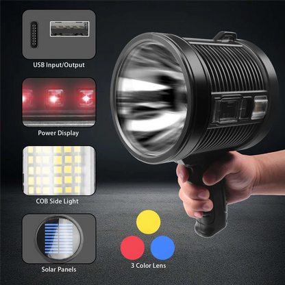 AD-Rechargeable Spotlight,100000 Lumens LED Spot Lights Handheld Large Flashlight Super Bright Outdoor Solar