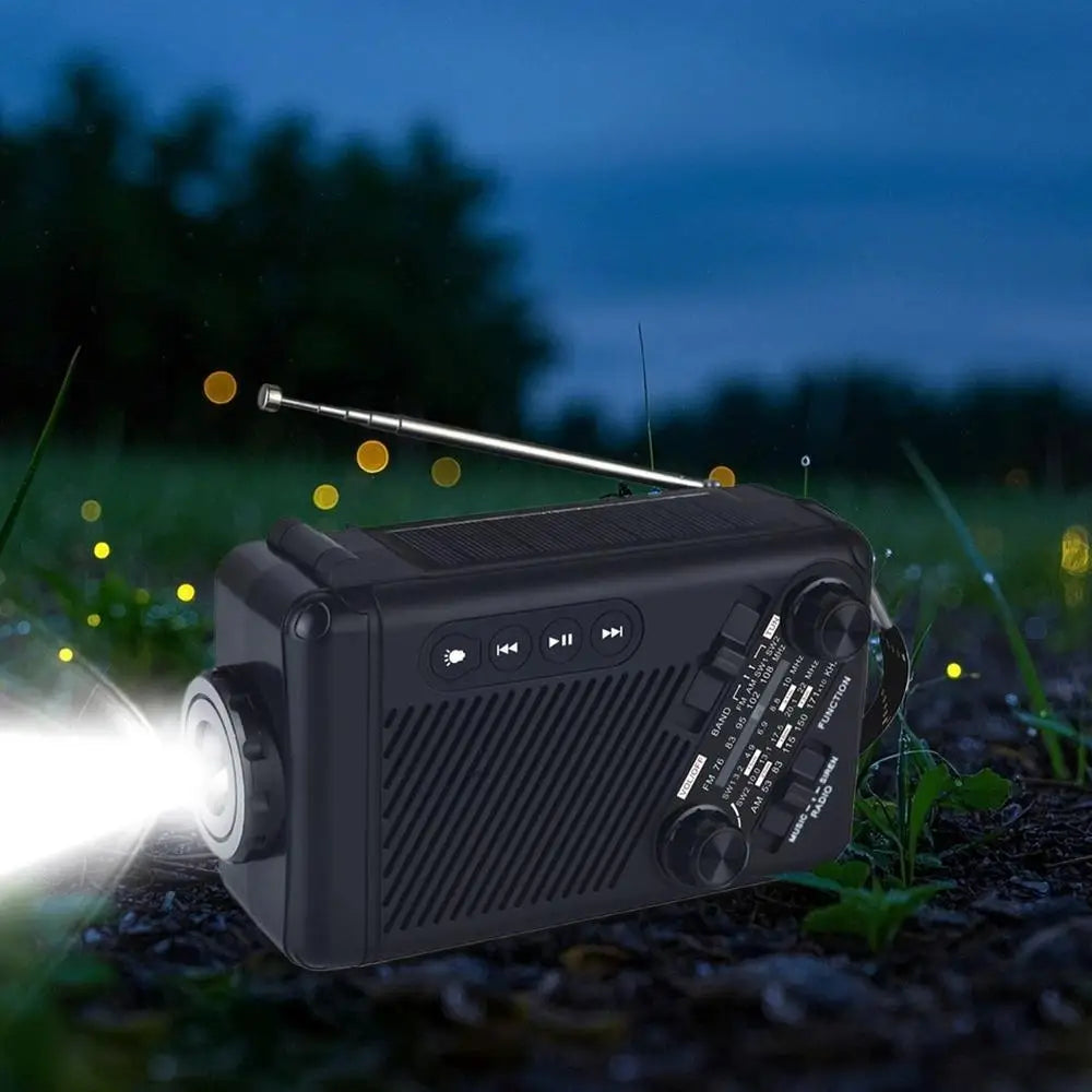 Emergency Solar Crank Radio AM FM SW Weather Alert 1200mAh Power Bank LED Flashlight SOS Alarm for Outdoor Survival Camping