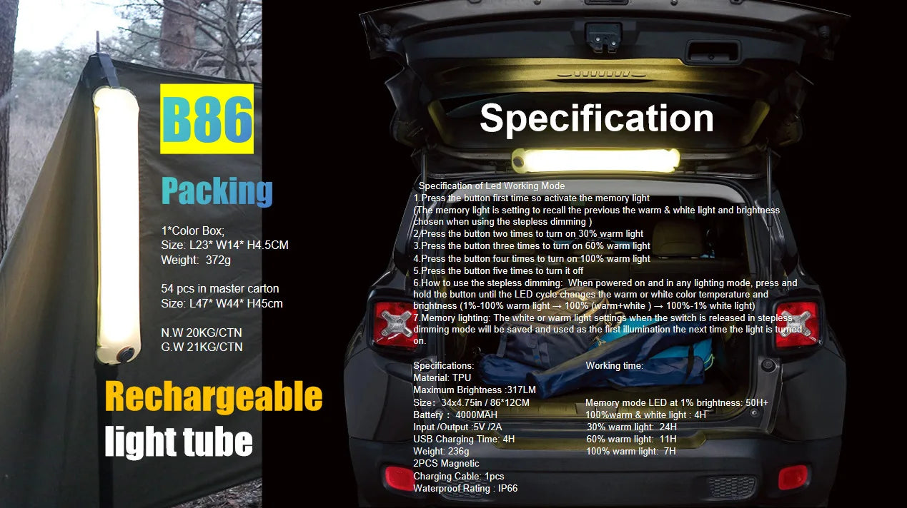 Portable Air Tube Light Foldable LED Soft Light Inflatable USB Solar Charging Waterproof Outdoor Photography Camping Lighting