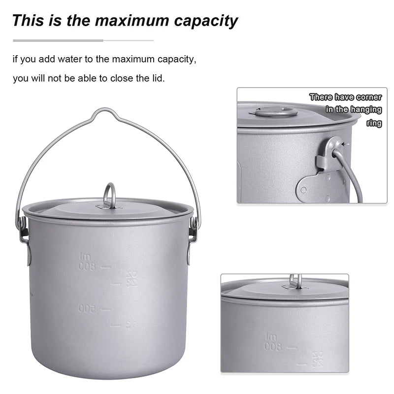 Boundless Voyage Camping Titanium Cup Mug Outdoor Tourist Picnic Cooking Hanging Pot Tableware Hiking Kitchen Equipment Cookware