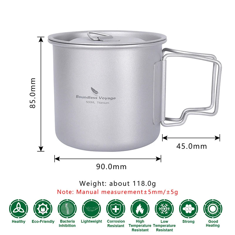Boundless Voyage Camping Titanium Cup Mug Outdoor Tourist Picnic Cooking Hanging Pot Tableware Hiking Kitchen Equipment Cookware