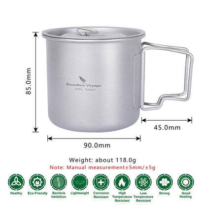 Boundless Voyage Camping Titanium Cup Mug Outdoor Tourist Picnic Cooking Hanging Pot Tableware Hiking Kitchen Equipment Cookware