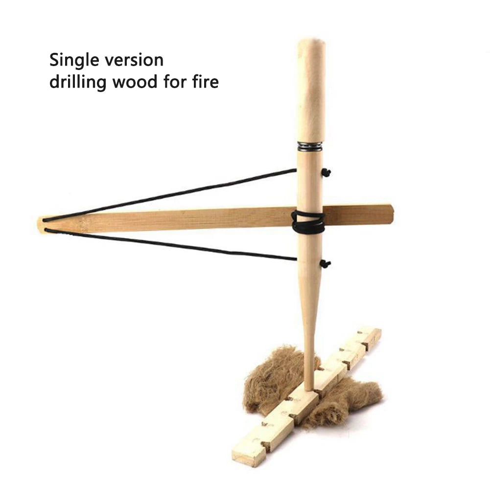 Wood Drilling Fire Making Tool Outdoor Survival Practice Tool Camping Lighter Fire Starter for Fishing Picnic Hunting
