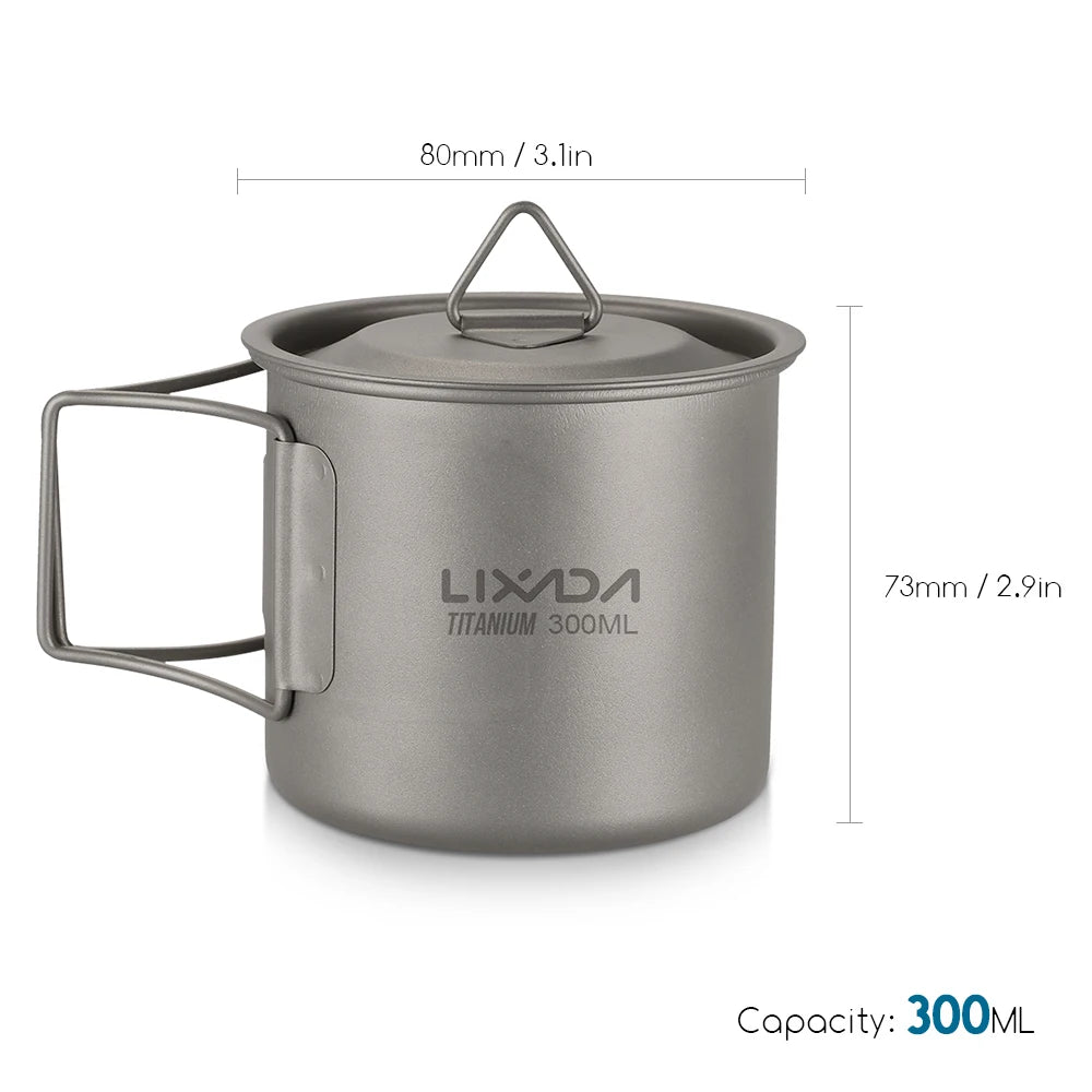 Lixada Ultralight Titanium Cup Mug 300/350/550/650ml/750ml Outdoor Water Cup Picnic Water Mug Tableware with Foldable Handle