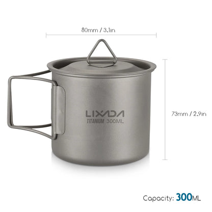 Lixada Ultralight Titanium Cup Mug 300/350/550/650ml/750ml Outdoor Water Cup Picnic Water Mug Tableware with Foldable Handle